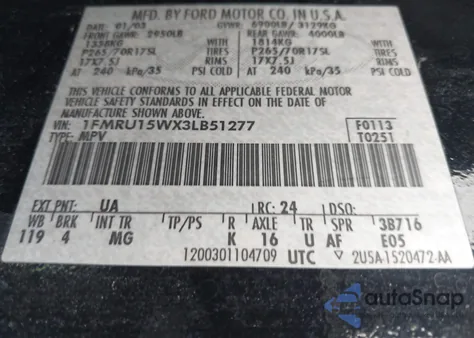 2003 Ford Expedition Xlt z USA, uszkodzony, nr VIN 1FMRU15WX3LB51277